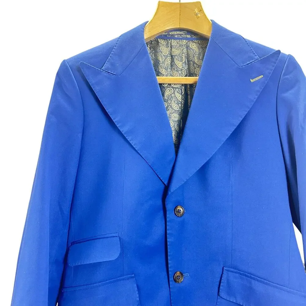 Zeniah Fashion Royal Blue Peak Lapel 3 Piece Suit Jacket Vest Mens 38R Classic